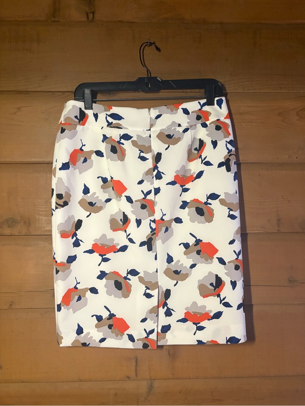 Nine West White Pencil Skirt with Orange, Navy and Tan Floral Print - Picture 5 of 13